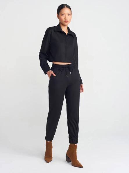 71594 DİLVİN MANŞETLİ JOGGER SÜET PANTOLON ürün görseli 1