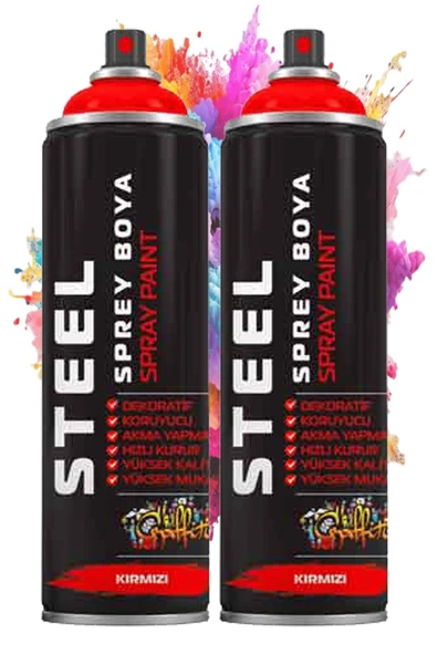 Kırmızı Sprey Boya 200 ml 2 Adet Hızlı Kuruyan Profesyonel Ahşap Plastik Demir Metal Cam Porselen Duvar Renkli ürün görseli 1