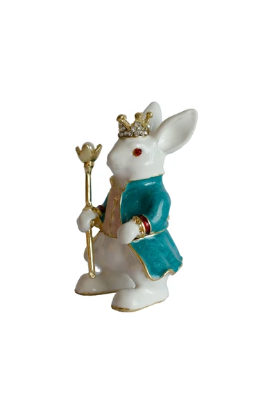 taru pasaj Dekoratif Kral Tavşan Biblo, Kristal Taşlı Metal, 7 cm, 4.5 cm, Hediye Kutulu ürün görseli 1