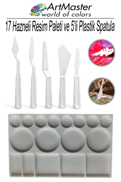 Plastik 17 Hazneli Resim Paleti Ve 5 li Plastik Spatula Seti 1 Paket Sanatsal Ressam Paleti Plastik Palet Bıçağı ürün görseli 1