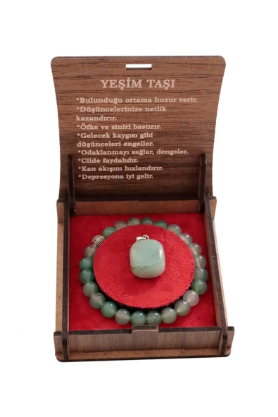 taru pasaj El Yapımı Yeşim Taşı Bileklik ve Kolye Seti – Huzur Dolu Şık Hediye Kutusu ürün görseli 1
