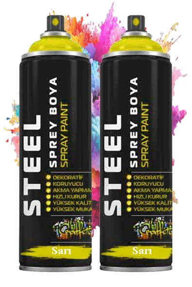 Sarı Sprey Boya 200 ml 2 Adet Hızlı Kuruyan Profesyonel Ahşap Plastik Demir Metal Cam Porselen Duvar Renkli ürün görseli 1