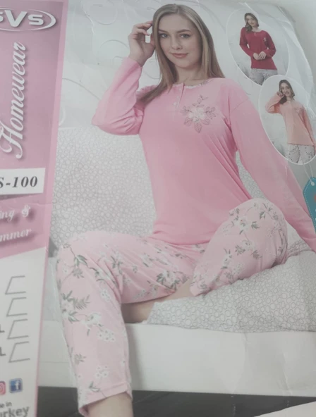 İpek Uzun Kollu Pembe Kadın Pijama Takımı L BEDEN ürün görseli 1