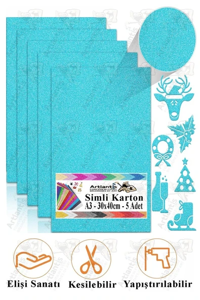 Simli Karton A3 30x40 cm 5 li 1 Paket Simli Fon Kartonu Parıltılı Kağıt Anasınıfı Kreş Etkinlik Proje Dekoratif ürün görseli 1
