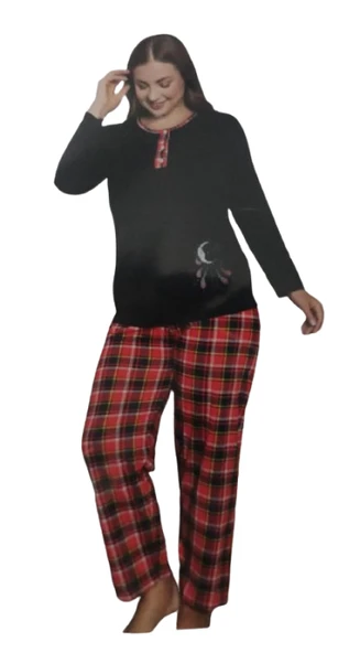 İpek Büyük Beden Uzun Kollu Lacivert Kadın Pijama Takımı ürün görseli 1