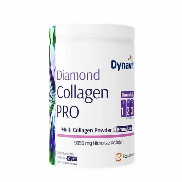 Dynavit Diamond Collagen Pro Multi Collagen Powder Bromelain Hidrolize Peptit Tip 1-2-3 Kolajen Brom 300 gr ürün görseli 1