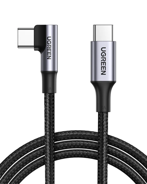 UGREEN USB-C 100W 5A QC PD 90 Derece Örgülü Hızlı Şarj Kablosu, 1 Metre, Siyah, 70643 ürün görseli 1