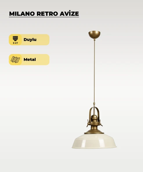 Milano Retro Avize Beyaz / Metal - E27 Duylu ürün görseli 1