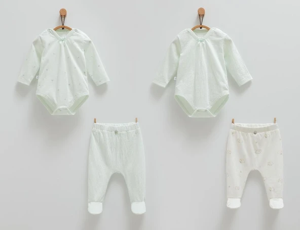 Caramell %100 Pamuk Mini Lamb Body Pantolon Seti 56-62 cm 1-3 Ay Yeşil CRML.YSL.BPK1824 ürün görseli 1