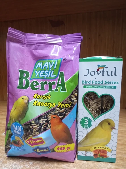 Mavi Yeşil Berra Karışık Kanarya Yemi 400 gram +1 Paket Joyful Kanarya Ballı Kraker ürün görseli 1