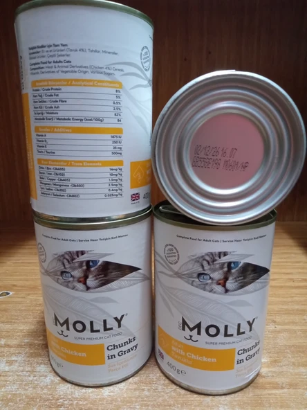 Molly Sos Içinde Parça Tavuklu Yetişkin Kedi Konservesi 400 GR X 5 Adet+2 PAKET LİNA TAHILSIZ TAVUK&CİĞERLİ STİCK ürün görseli 1