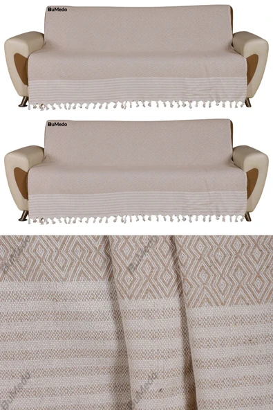 Buldan İşi Kaymaz Pamuklu 2'li Koltuk Örtüsü 170x210 Cm Kaliteli Koltuk Şalı Çekyat Kanepe Örtüsü (2 ADET) - VİZON ürün görseli 1