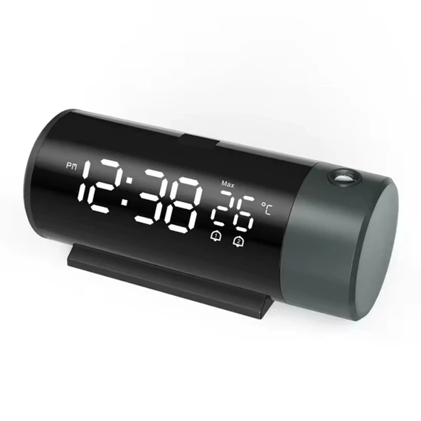 ShopyTech Projeksiyonlu Dijital Çalar Saat  Çift Alarm Termometre 180° Döner Kırmızı Projeksiyon Otomatik Parlaklık USB ürün görseli 1