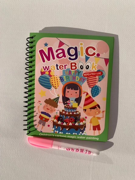 DOĞUM GÜNÜ KUTLAMA Magic Book Eğitici İngilizce Sihirli Boyama Kitabı Su Kalemi Water Painting Yeşil ürün görseli 1