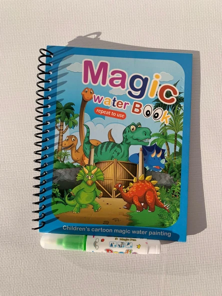 DİNAZORLAR ve ORMAN Magic Book Eğitici İngilizce Sihirli Boyama Kitabı Su Kalemi Water Painting Mavi ürün görseli 1