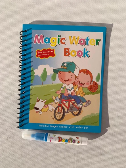 BİSİKLETLİ DOSTLAR Magic Book Eğitici İngilizce Sihirli Boyama Kitabı Su Kalemi Water Painting Mavi ürün görseli 1