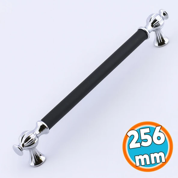 Mobilya Mutfak Çekmece Metal Dolabı Kulpları Dolap Kapak Kulpu Kulbu 256 mm 25.6 cm Krom Siyah ürün görseli 1