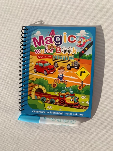 TAŞITLARLA ÇOCUKLAR Magic Book Eğitici İngilizce Sihirli Boyama Kitabı Su Kalemi Water Painting Mavi ürün görseli 1