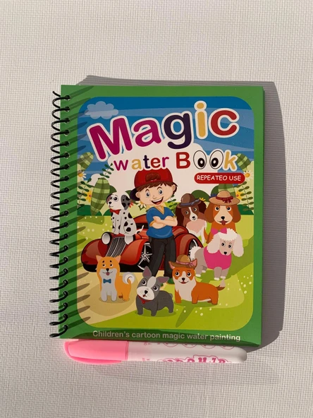 SEVİMLİ KÖPEKLER Magic Book Eğitici İngilizce Sihirli Boyama Kitabı Su Kalemi Water Painting Yeşil ürün görseli 1