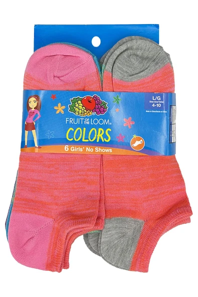 Fruit Of The Loom Colors Girls No Shows Çorap 6lı Paket (L) ürün görseli 1