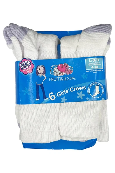 Fruit Of The Loom Girls Crews Çorap 6lı Paket (L) ürün görseli 1