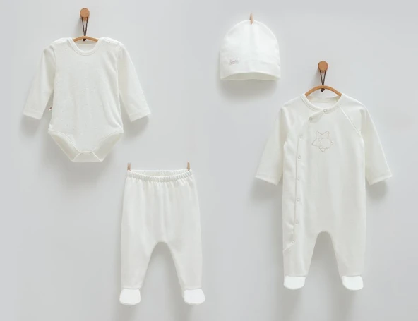 Caramell %100 Pamuk Cute Bear 4'lü Set 56-62 cm 1-3 Ay Ekru CRML.EKR.ZE1456 ürün görseli 1