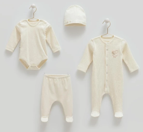 Caramell %100 Pamuk Soft Colour 4'lü Set 56-62 cm 1-3 Ay Ekru CRML.EKR.ZU1586 ürün görseli 1