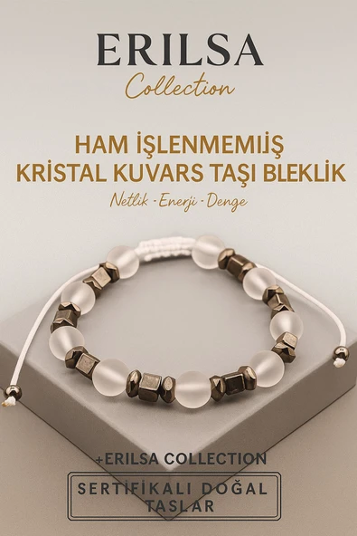 Sertifikalı Ham İşlenmemiş Kristal Kuvars Doğal Taş Bileklik - 8x8 mm Netlik Enerji ve Denge Taşı ürün görseli 1