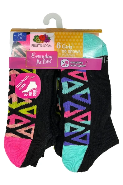 Fruit Of The Loom Girls No Shows Invisible Çorap 6lı Paket (L) ürün görseli 1