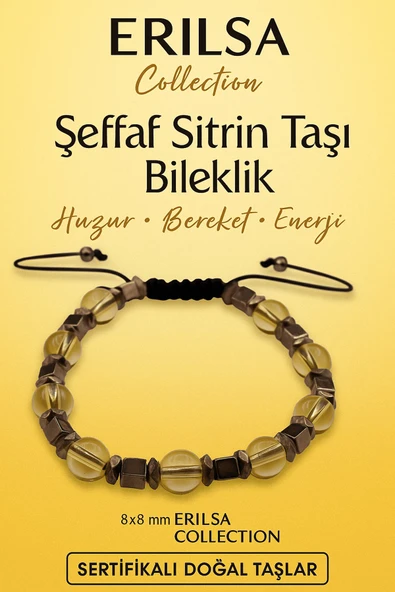 Sertifikalı Şeffaf Sitrin Doğal Taş Bileklik - 8x8 mm Bereket Enerji ve Huzur Taşı ürün görseli 1