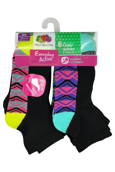 Fruit Of The Loom Girls Ankles Tobilleras Çorap 6lı Paket (M) ürün görseli 1