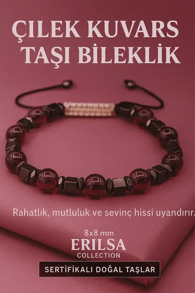 Sertifikalı Çilek Kuvars Doğal Taş Bileklik - 8x8 mm Sevgi Şefkat Umut ve Sevinç Enerjisi Taşı ürün görseli 1