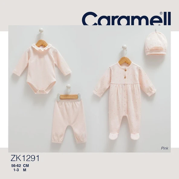 Caramell %100 Pamuk My Baby 4'lü Set 56-62 cm 1-3 Ay Pembe CRML.PMB.ZK1291 ürün görseli 1