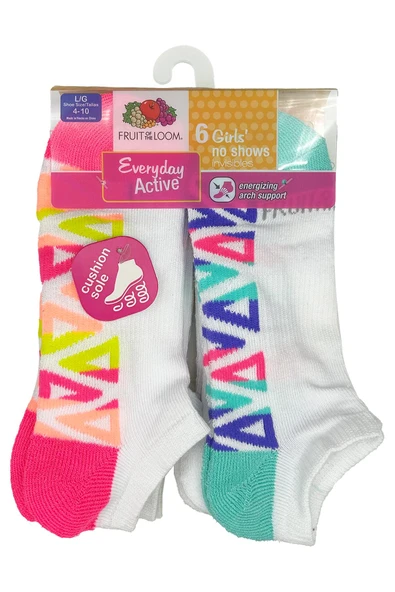 Fruit Of The Loom Girls No Shows Invisible Çorap 6lı Paket (L) ürün görseli 1