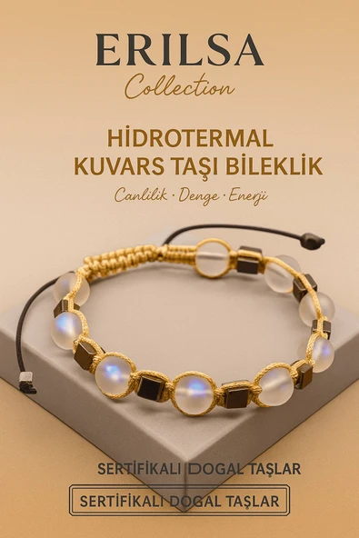 Sertifikalı Hidrotermal Kuvars Doğal Taş Bileklik - 8x8 mm Canlılık Denge ve Enerji Taşı ürün görseli 1