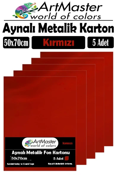 Kırmızı Renkli 50x70 Metalik Aynalı Fon Kartonu 5 Adet 1 Paket ArtMaster Metalik Aynalı Fon Kartonu ürün görseli 1