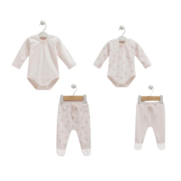 Caramell %100 Pamuk Cherry Baby Body Pantolon Seti 56-62 cm 1-3 Ay Pembe CRML.PMB.BPK1286 ürün görseli 1