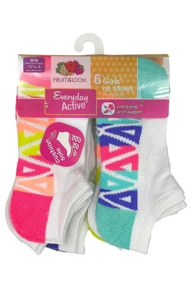 Fruit Of The Loom Girls No Shows Invisibles Çorap 6lı Paket (M) ürün görseli 1