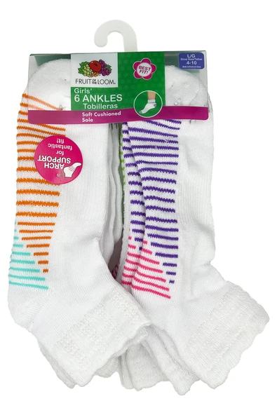 Fruit Of The Loom Girls Ankles Tobilleras Çorap 6lı Paket (L) ürün görseli 1