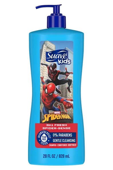 Suave Kids Spider-Man 3’ü 1 Arada Şampuan Saç Kremi ve Duş Jeli 828ML ürün görseli 1