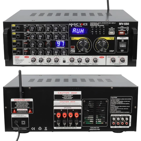 Magicvoice MV-550 2X100w USB/SD/Bluetooth 4 Mikrofon Girişli Stereo Mixer Amfi ürün görseli 1
