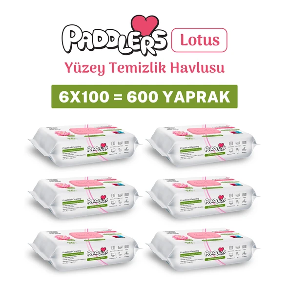 Paddlers Easy Clean Lotus Çiçeği Yüzey Temizlik Havlusu 6x100 (600 Yaprak) ürün görseli 1