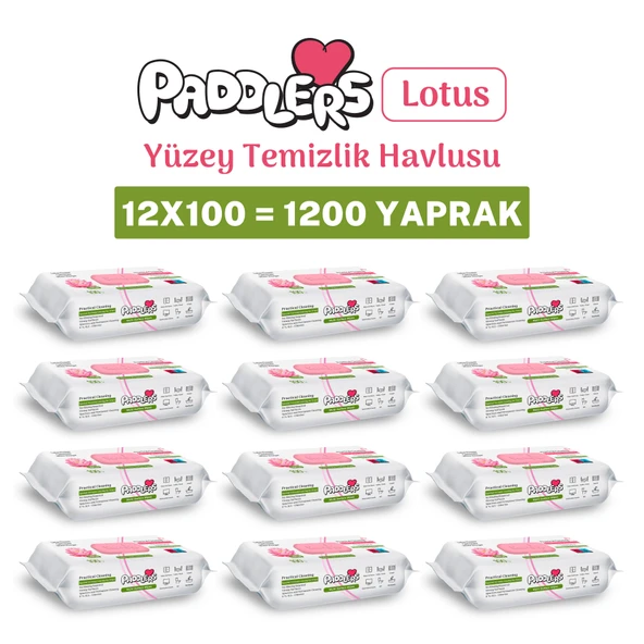 Paddlers Easy Clean Lotus Çiçeği Yüzey Temizlik Havlusu 12x100 (1200 Yaprak) ürün görseli 1