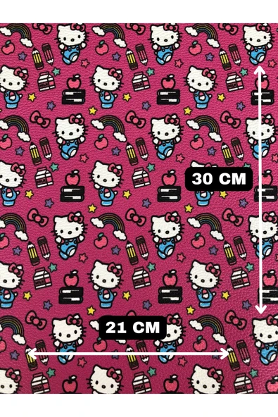 Yapışkanlı Hello Kitty'li Suni Deri  Kutu Kılıf Cüzdan Anahtarlık Kaplama  21x30 cm ürün görseli 1