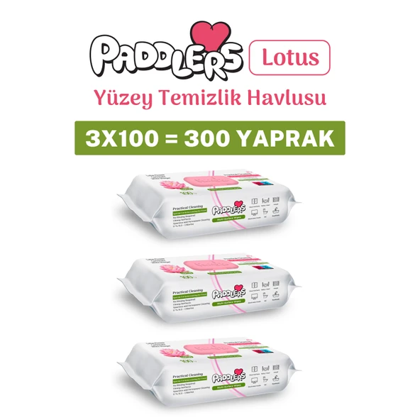 Paddlers Easy Clean Lotus Çiçeği Yüzey Temizlik Havlusu 3x100 (300 Yaprak) ürün görseli 1
