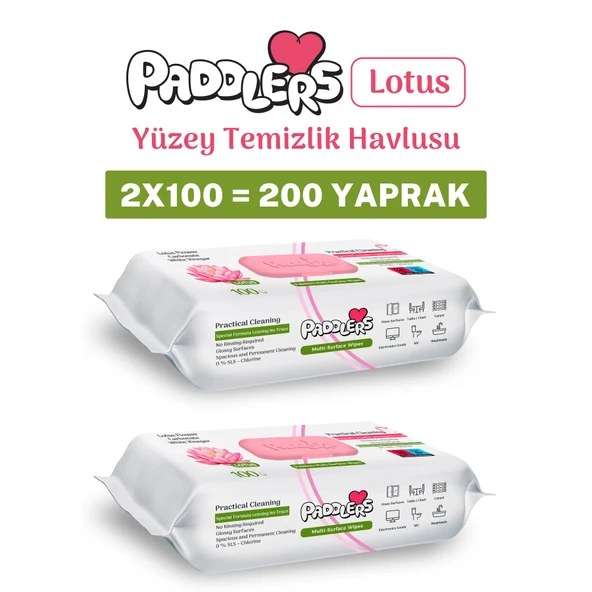 Paddlers Easy Clean Lotus Çiçeği Yüzey Temizlik Havlusu 2x100 (200 Yaprak) ürün görseli 1