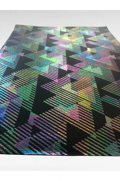 Kendinden Yapışkanlı Hologramlı Geo Suni Deri  Kutu Kılıf Cüzdan Anahtarlık Kaplama 21x30 cm ürün görseli 1