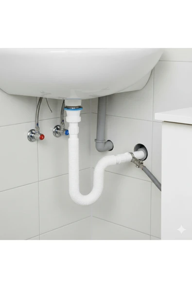 Sfk Çamaşır Makinesi & Bulaşık Makinesi Çıkışlı Körüklü Lavabo Altı Sifonu - Koku Önleyici Çözüm ürün görseli 1