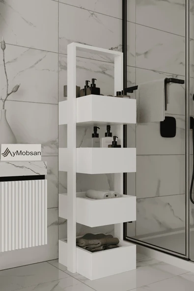 AYMOBSAN Multi Çok Amaçlı Banyo Rafı, Mutfak Rafı, Sepetli Çok Amaçlı Raf, 4 Raflı 120 CM ürün görseli 1