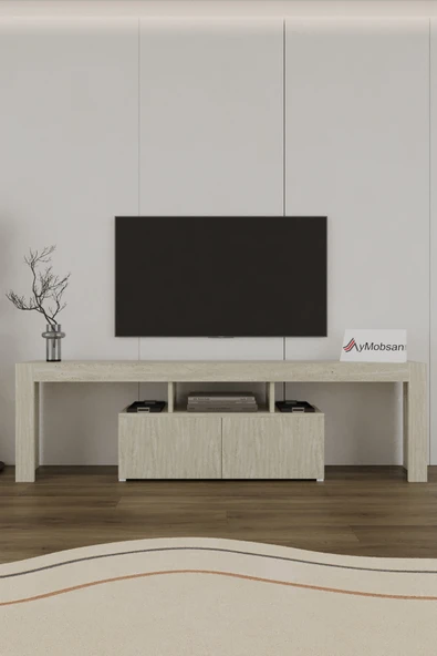 Loki 2 Kapaklı Raflı Tv Ünitesi 180 cm Traverten Desen ürün görseli 1